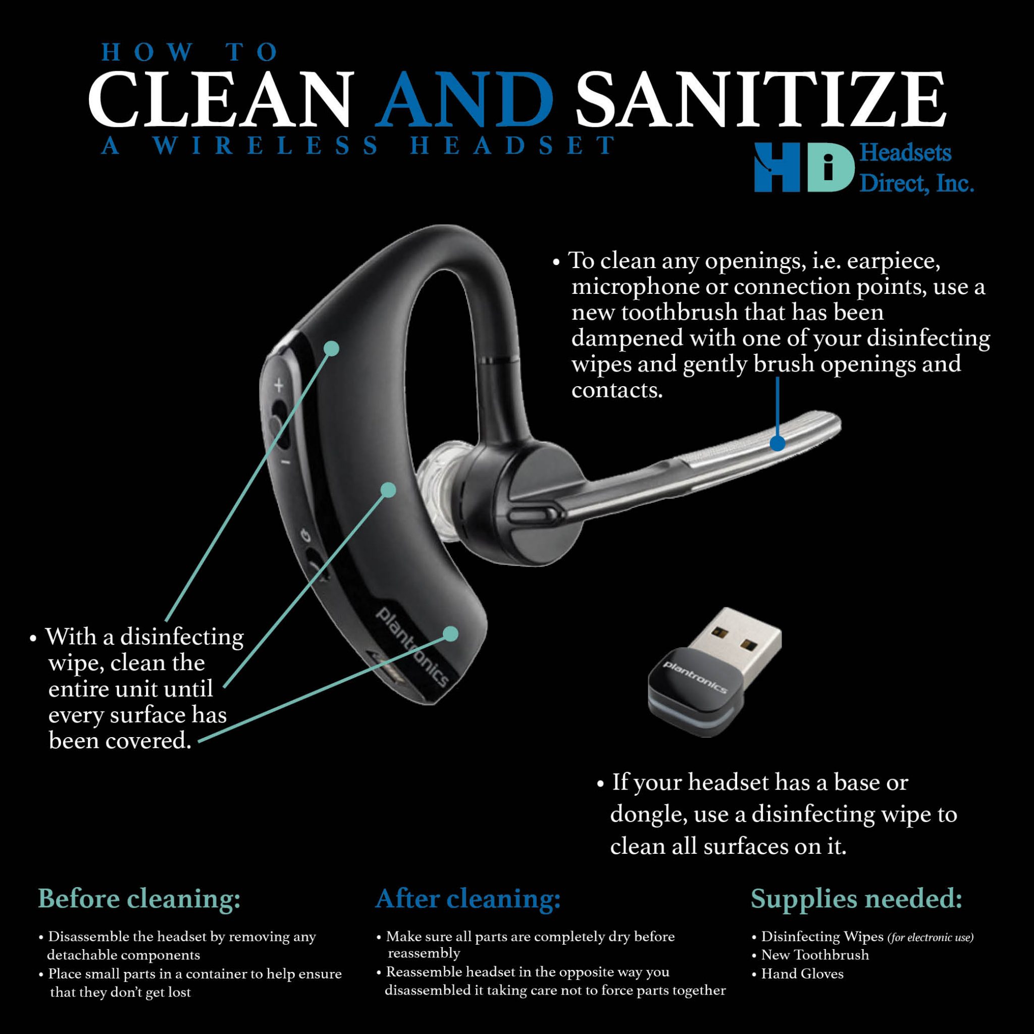 Infographic How To Clean Corded And Wireless Headsets